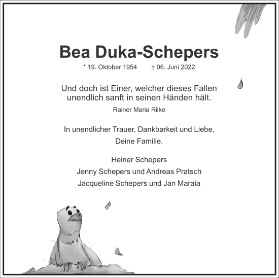 Traueranzeige von Bea Duka-Schepers von Frankfurter Allgemeine Zeitung