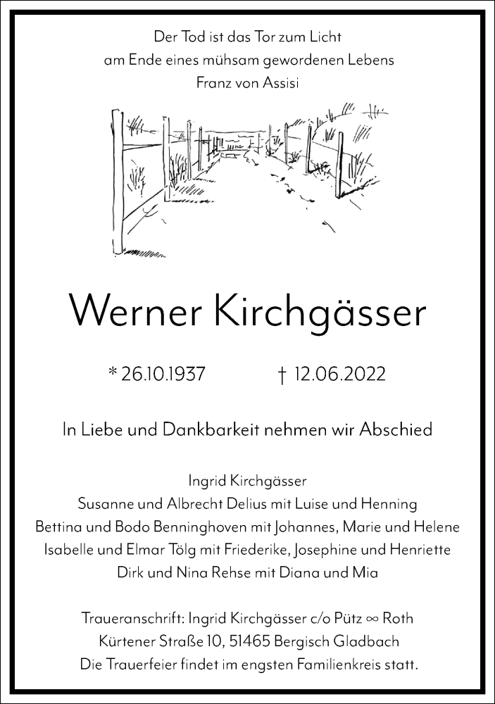  Traueranzeige für Werner Kirchgässer vom 18.06.2022 aus Frankfurter Allgemeine Zeitung