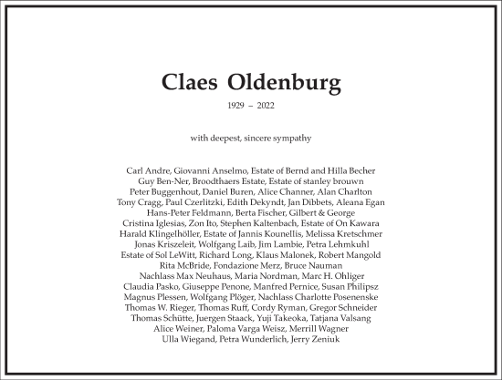 Traueranzeige von Claes Oldenburg von Frankfurter Allgemeine Zeitung