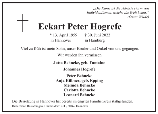 Traueranzeige von Eckart Peter Hogrefe von Frankfurter Allgemeine Zeitung