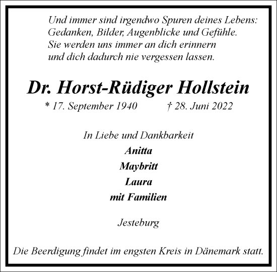 Traueranzeige von Horst-Rüdiger Hollstein von Frankfurter Allgemeine Zeitung