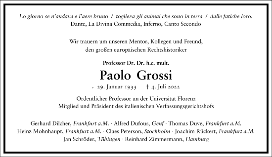 Traueranzeige von Paolo Grossi von Frankfurter Allgemeine Zeitung