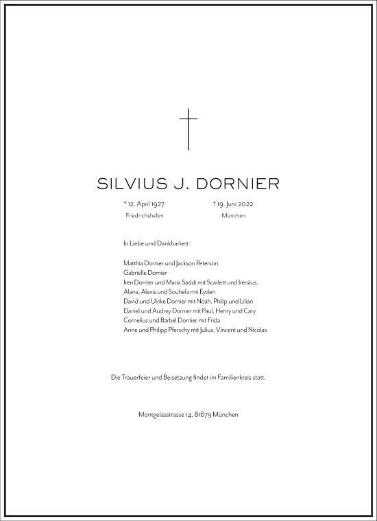 Traueranzeige von Silvius J. Dornier von Frankfurter Allgemeine Zeitung