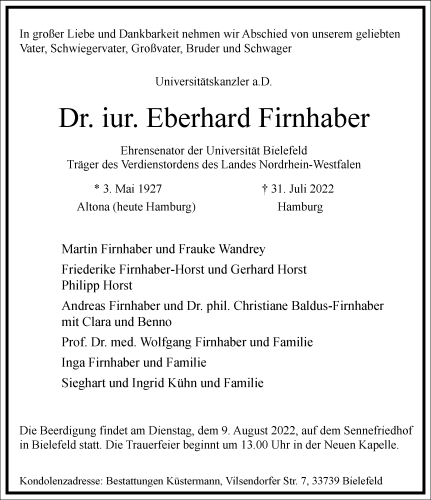  Traueranzeige für Eberhard Firnhaber vom 06.08.2022 aus Frankfurter Allgemeine Zeitung