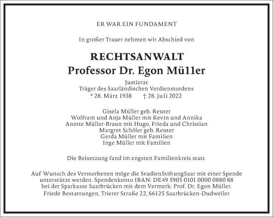 Traueranzeige von Egon Müller von Frankfurter Allgemeine Zeitung