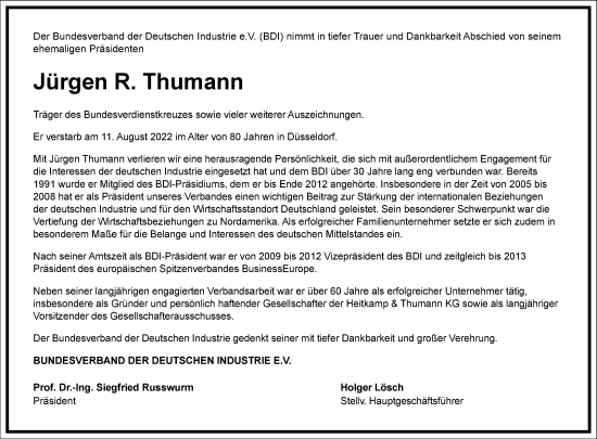 Traueranzeige von Jürgen R. Thumann von Frankfurter Allgemeine Zeitung