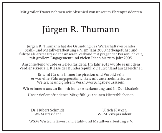 Traueranzeige von Jürgen R. Thumann von Frankfurter Allgemeine Zeitung