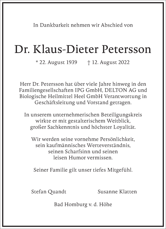 Traueranzeige von Klaus-Dieter Petersson von Frankfurter Allgemeine Zeitung