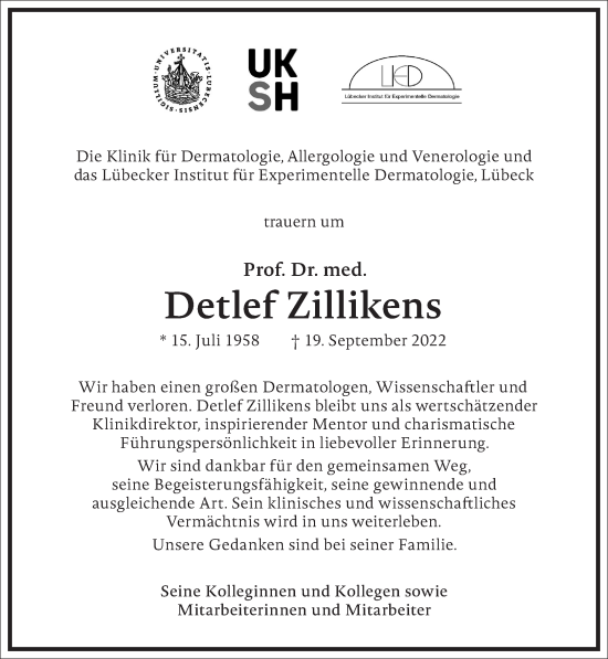 Traueranzeige von Detlef Zillikens von Frankfurter Allgemeine Zeitung