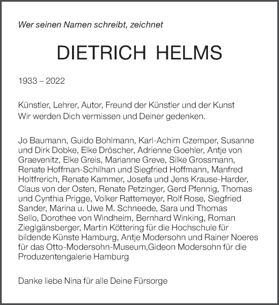 Traueranzeige von Dietrich Helms von Frankfurter Allgemeine Zeitung