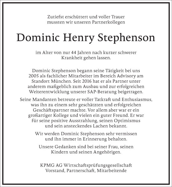 Traueranzeige von Dominic Henry Stephenson von Frankfurter Allgemeine Zeitung