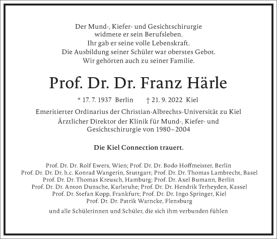 Traueranzeige von Franz Härle von Frankfurter Allgemeine Zeitung