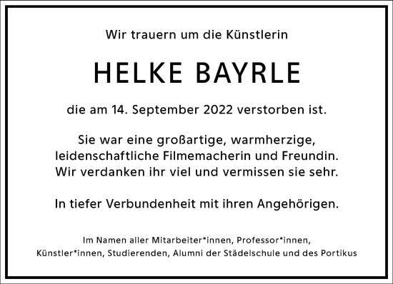 Traueranzeige von Helke Bayrle von Frankfurter Allgemeine Zeitung