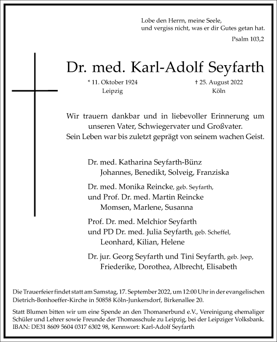 Traueranzeige von Karl-Adolf Seyfarth von Frankfurter Allgemeine Zeitung