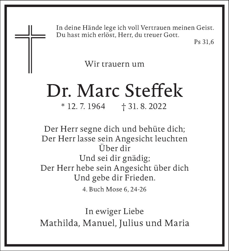  Traueranzeige für Marc Steffek vom 24.09.2022 aus Frankfurter Allgemeine Zeitung