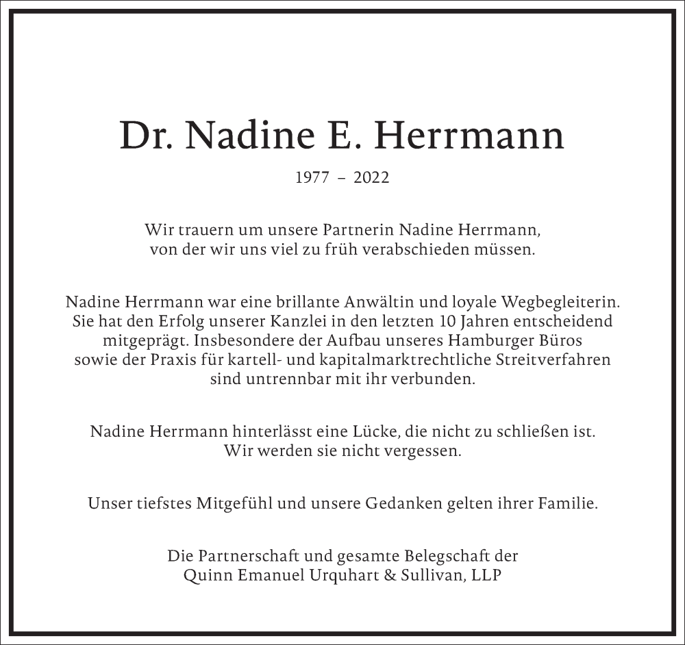  Traueranzeige für Nadine E. Herrmann vom 17.09.2022 aus Frankfurter Allgemeine Zeitung