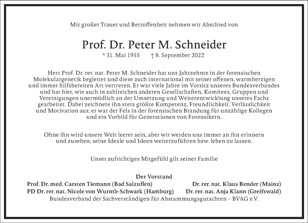  Traueranzeige für Peter M. Schneider vom 20.09.2022 aus Frankfurter Allgemeine Zeitung