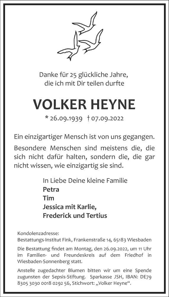  Traueranzeige für Volker Heyne vom 17.09.2022 aus Frankfurter Allgemeine Zeitung
