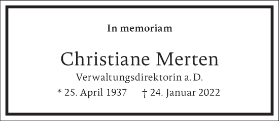 Traueranzeige von Christiane Merten von Frankfurter Allgemeine Zeitung