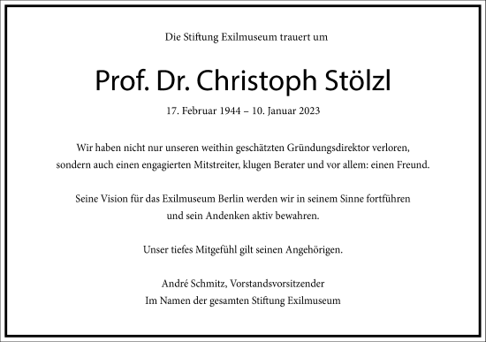 Traueranzeige von Christoph Stölz von Frankfurter Allgemeine Zeitung