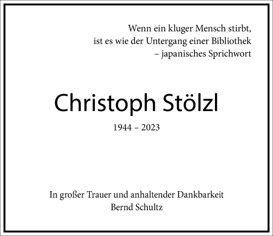 Traueranzeige von Christoph Stölz von Frankfurter Allgemeine Zeitung