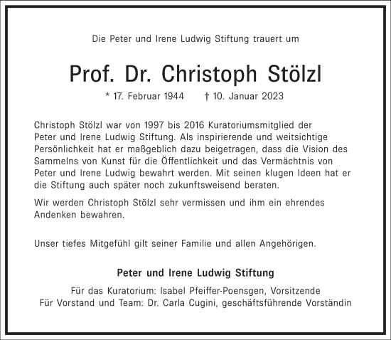 Traueranzeige von Christoph Stölzl von Frankfurter Allgemeine Zeitung