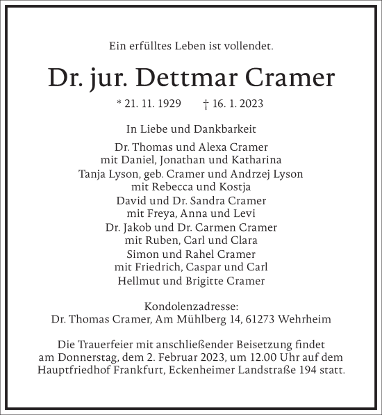 Traueranzeige von Dettmar Cramer von Frankfurter Allgemeine Zeitung