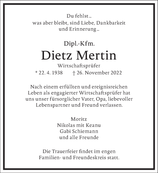 Traueranzeige von Dietz Mertin von Frankfurter Allgemeine Zeitung