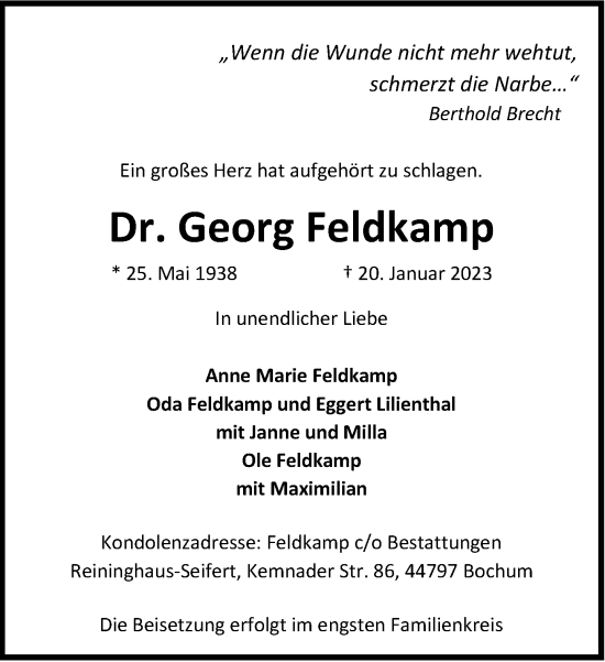 Traueranzeige von Georg Feldkamp von Frankfurter Allgemeine Zeitung