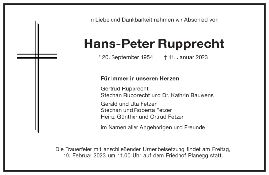 Traueranzeige von Hans-Peter Rupprecht von Frankfurter Allgemeine Zeitung