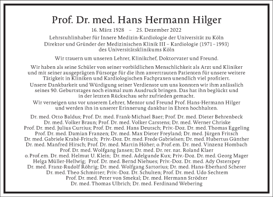 Traueranzeige von Hans Hermann Hilger von Frankfurter Allgemeine Zeitung