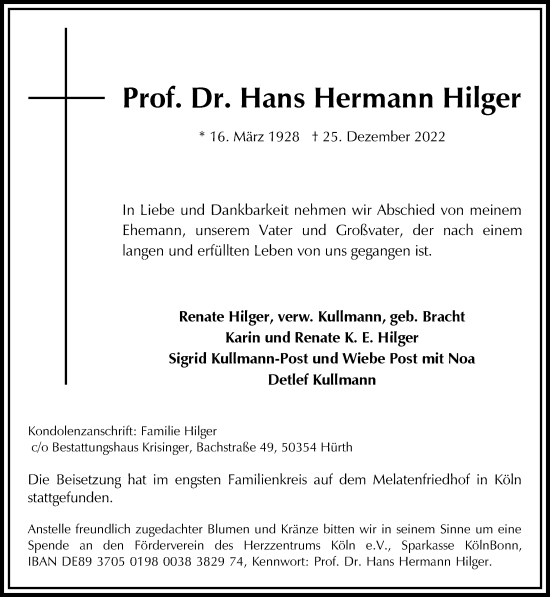 Traueranzeige von Hans Hermann Hilger von Frankfurter Allgemeine Zeitung