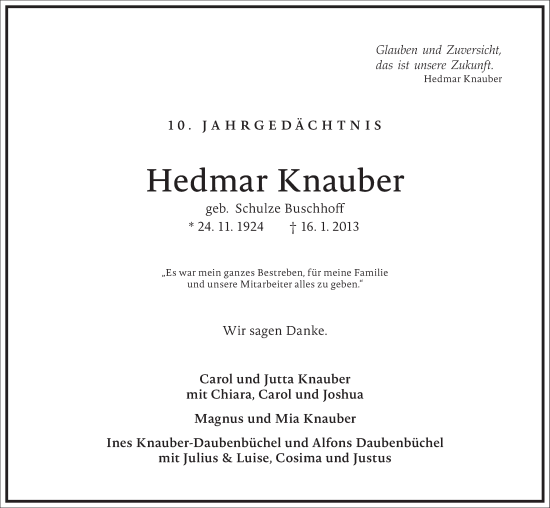 Traueranzeige von Hedmar Knauber von Frankfurter Allgemeine Zeitung