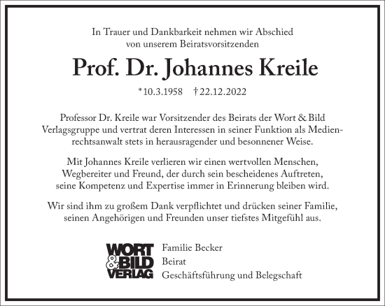 Traueranzeige von Johannes Kreile von Frankfurter Allgemeine Zeitung