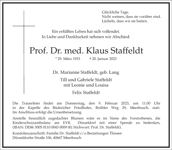 Traueranzeige von  Klaus Staffeldt von Frankfurter Allgemeine Zeitung