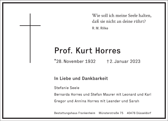 Traueranzeige von Kurt Horres von Frankfurter Allgemeine Zeitung