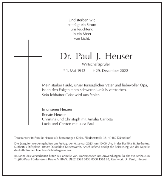 Traueranzeige von Paul J. Heuser von Frankfurter Allgemeine Zeitung