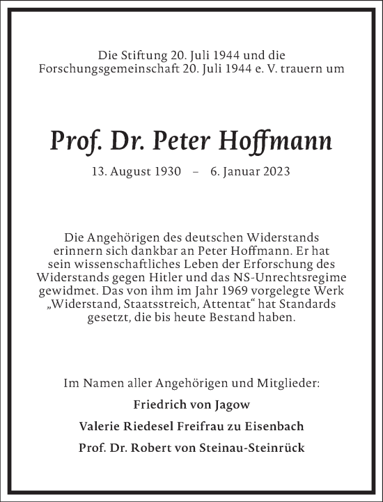 Traueranzeige von Peter Hoffmann von Frankfurter Allgemeine Zeitung