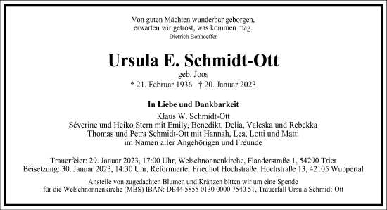 Traueranzeige von Ursula E. Schmidt-Ott von Frankfurter Allgemeine Zeitung