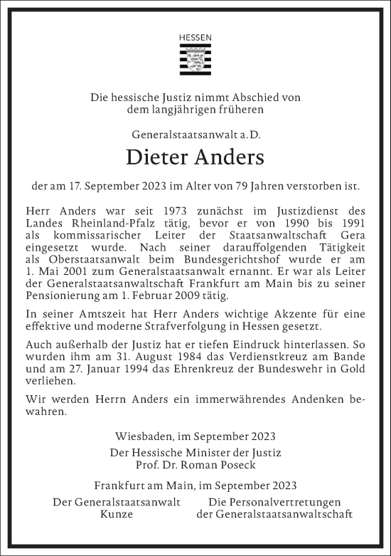 Traueranzeige von Dieter Anders von Frankfurter Allgemeine Zeitung