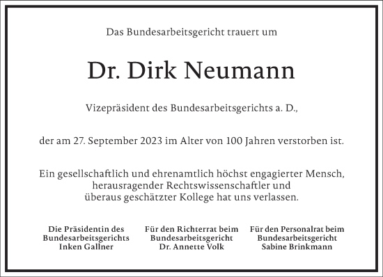 Traueranzeige von Dirk Neumann von Frankfurter Allgemeine Zeitung