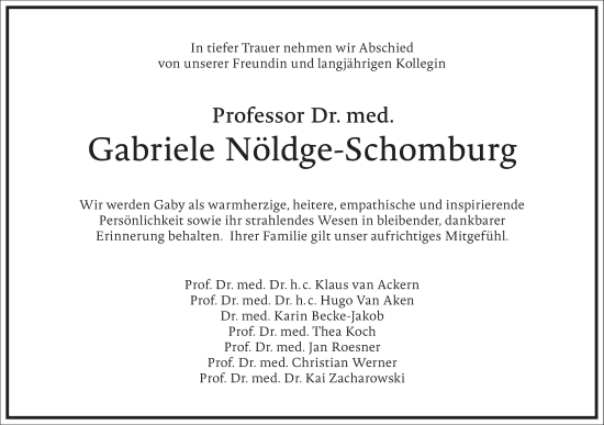 Traueranzeige von Gabriele Nöldge-Schomburg von Frankfurter Allgemeine Zeitung