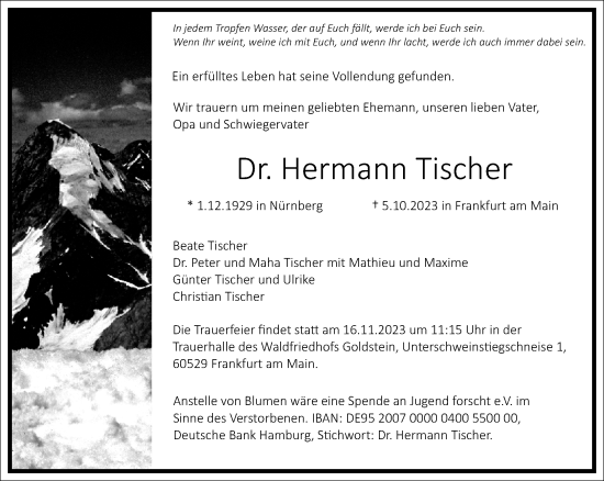 Traueranzeige von Hermann Tischer von Frankfurter Allgemeine Zeitung