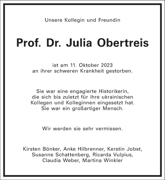 Traueranzeige von Julia Obertreis von Frankfurter Allgemeine Zeitung