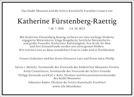 Traueranzeige von Katherine Fürstenberg-Raettig von Frankfurter Allgemeine Zeitung