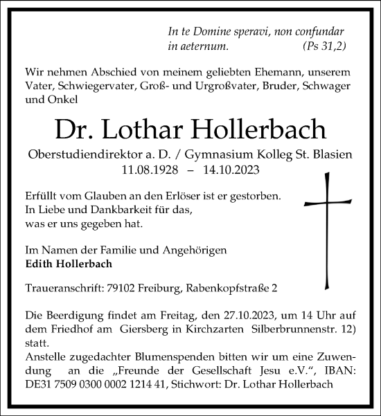 Traueranzeige von Lothar Hollerbach von Frankfurter Allgemeine Zeitung