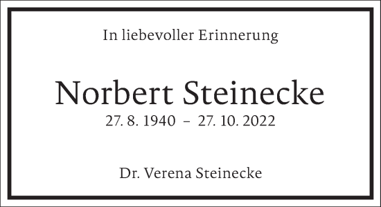 Traueranzeige von Norbert Steinecke von Frankfurter Allgemeine Zeitung