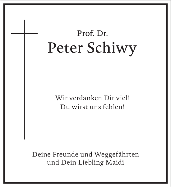 Traueranzeige von Peter Schiwy von Frankfurter Allgemeine Zeitung