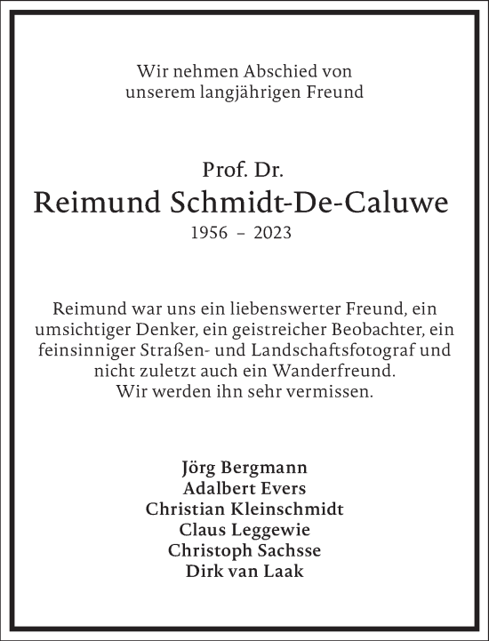 Traueranzeige von Reimund Schmidt-De-Caluwe von Frankfurter Allgemeine Zeitung