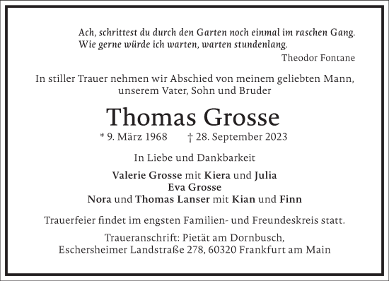 Traueranzeige von Thomas Grosse von Frankfurter Allgemeine Zeitung